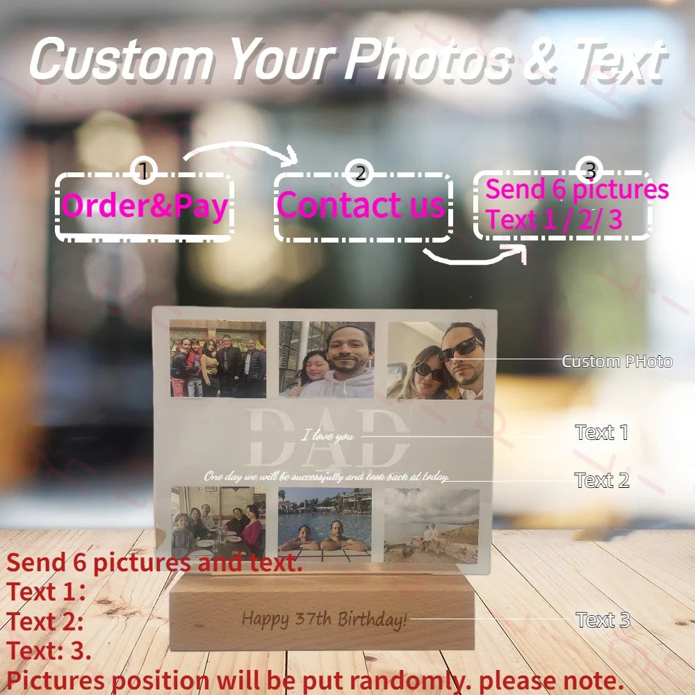 Personalized MOM/DAD 3D Night Light – Custom Photo & Engraved Text Gift