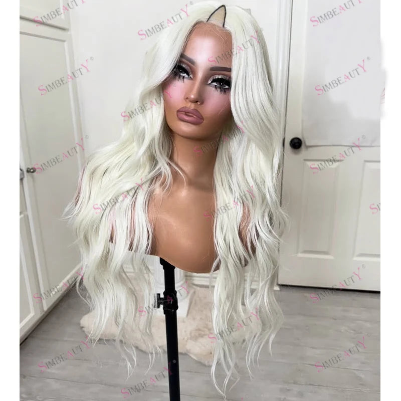 White Platinum Blonde Brazilian 100% Virgin Human Hair – 1x4 V-Part Glueless U-Part Wig