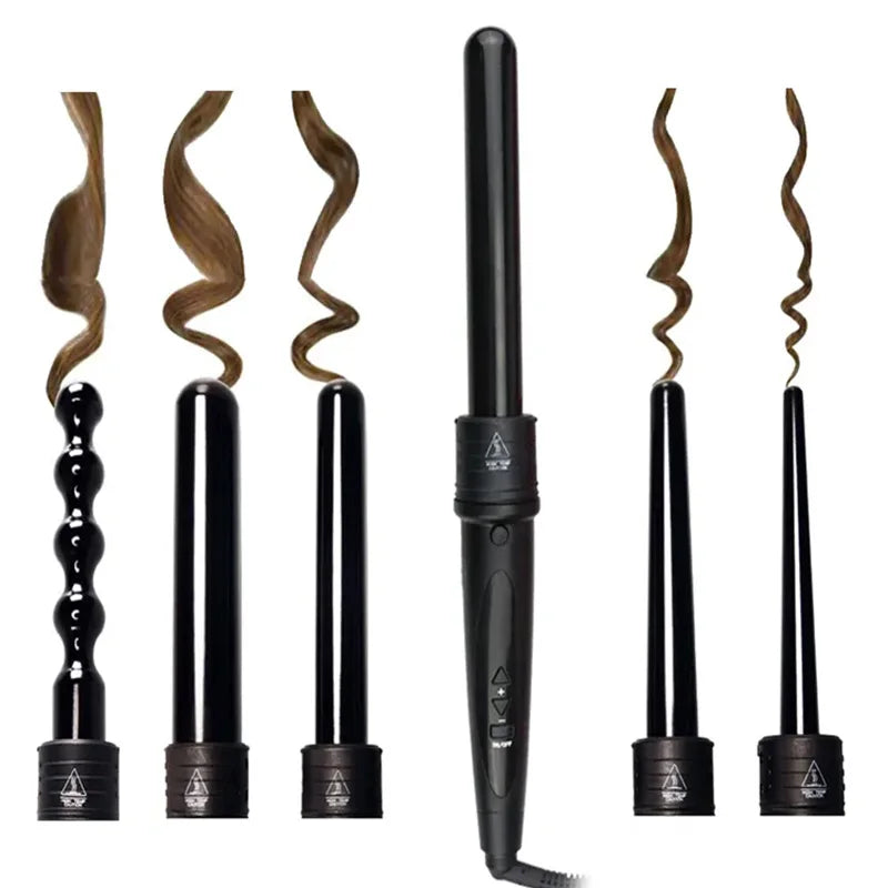 5-in-1 Interchangeable Hair Curling Iron with LCD Display – Professional Hair Curler Set
