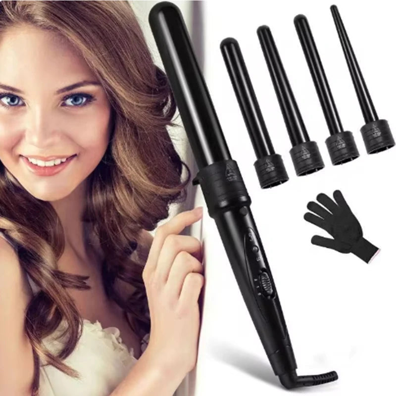 5-in-1 Interchangeable Hair Curling Iron with LCD Display – Professional Hair Curler Set
